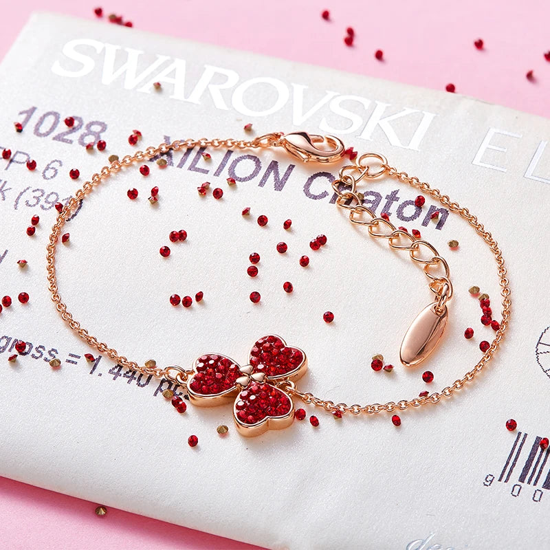 Bracelet Trèfles Cœur Blanc en Or Rose