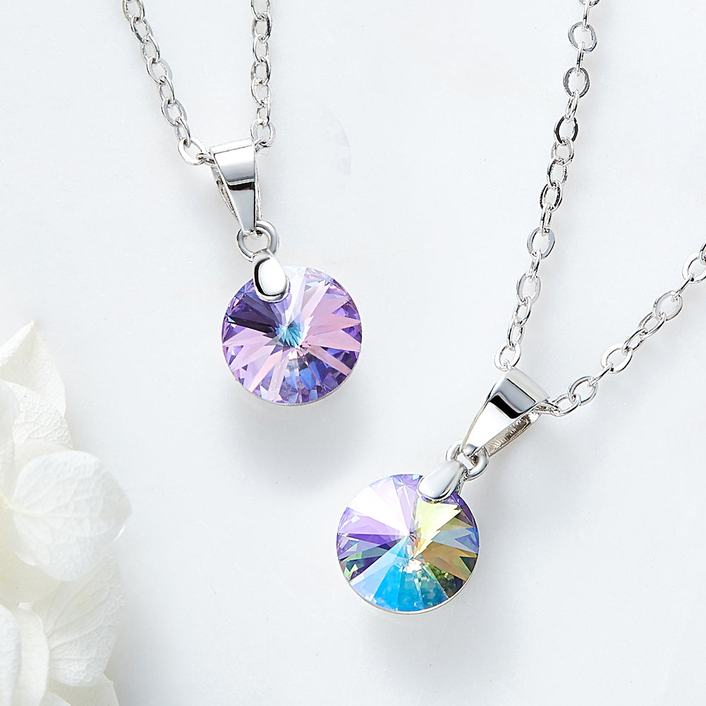 Collier Cristal Rond Vitrail en Argent