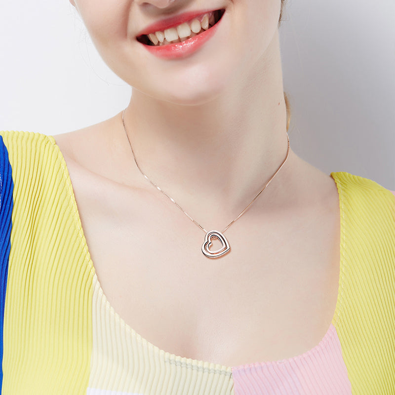Collier Double Cœurs en Or Rose