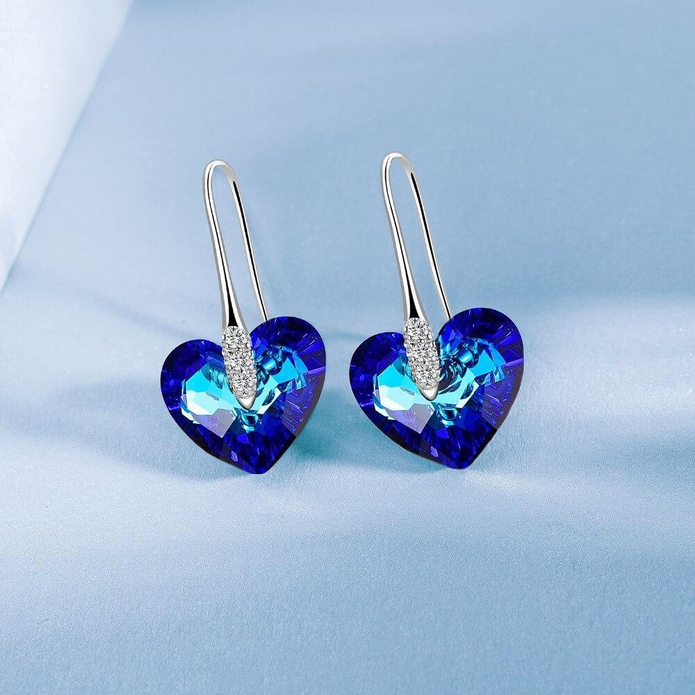 Boucles d'oreilles pendantes cœur bleu - Carallor l Site Officiel l Bijoux Uniques