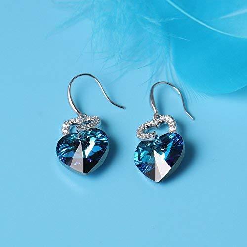 Boucles d'oreilles cœur en cristal bleu océan - Carallor l Site Officiel l Bijoux Uniques