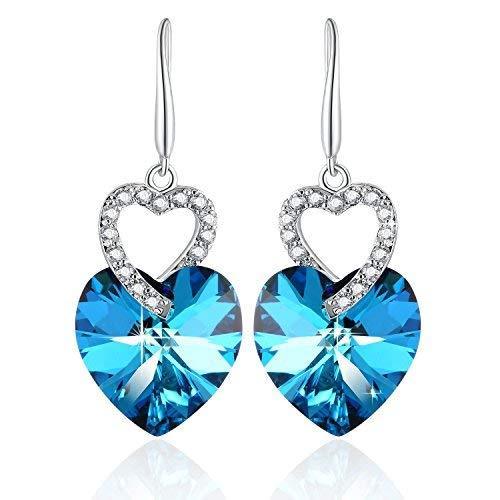 Boucles d'oreilles cœur en cristal bleu océan - Carallor l Site Officiel l Bijoux Uniques