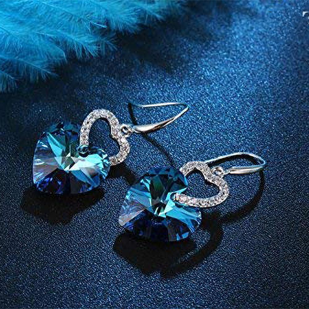 Boucles d'oreilles cœur en cristal bleu océan - Carallor l Site Officiel l Bijoux Uniques