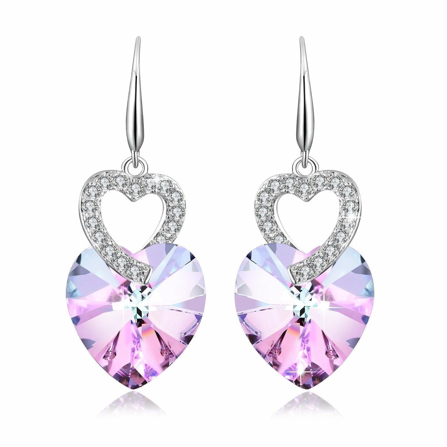 Boucles d'oreilles cœur en cristal rose - Carallor l Site Officiel l Bijoux Uniques