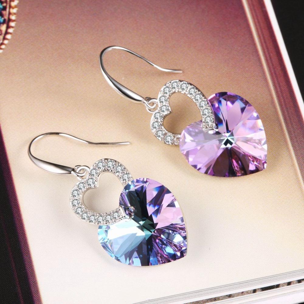 Boucles d'oreilles cœur en cristal rose - Carallor l Site Officiel l Bijoux Uniques