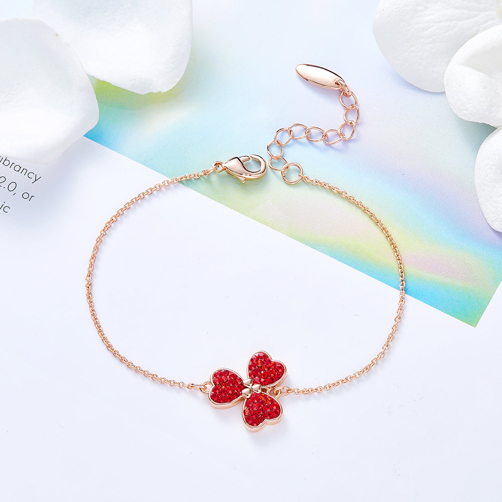 White Heart Clover Bracelet in Rose Gold