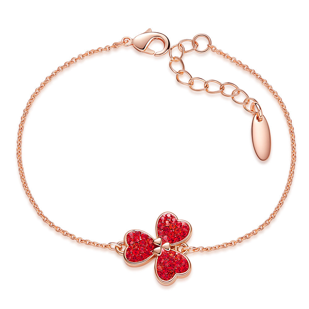 White Heart Clover Bracelet in Rose Gold