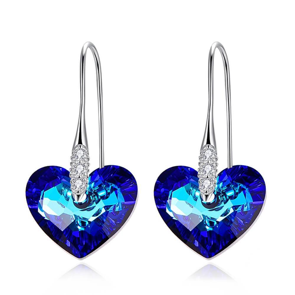 Boucles d'oreilles pendantes cœur bleu - Carallor l Site Officiel l Bijoux Uniques