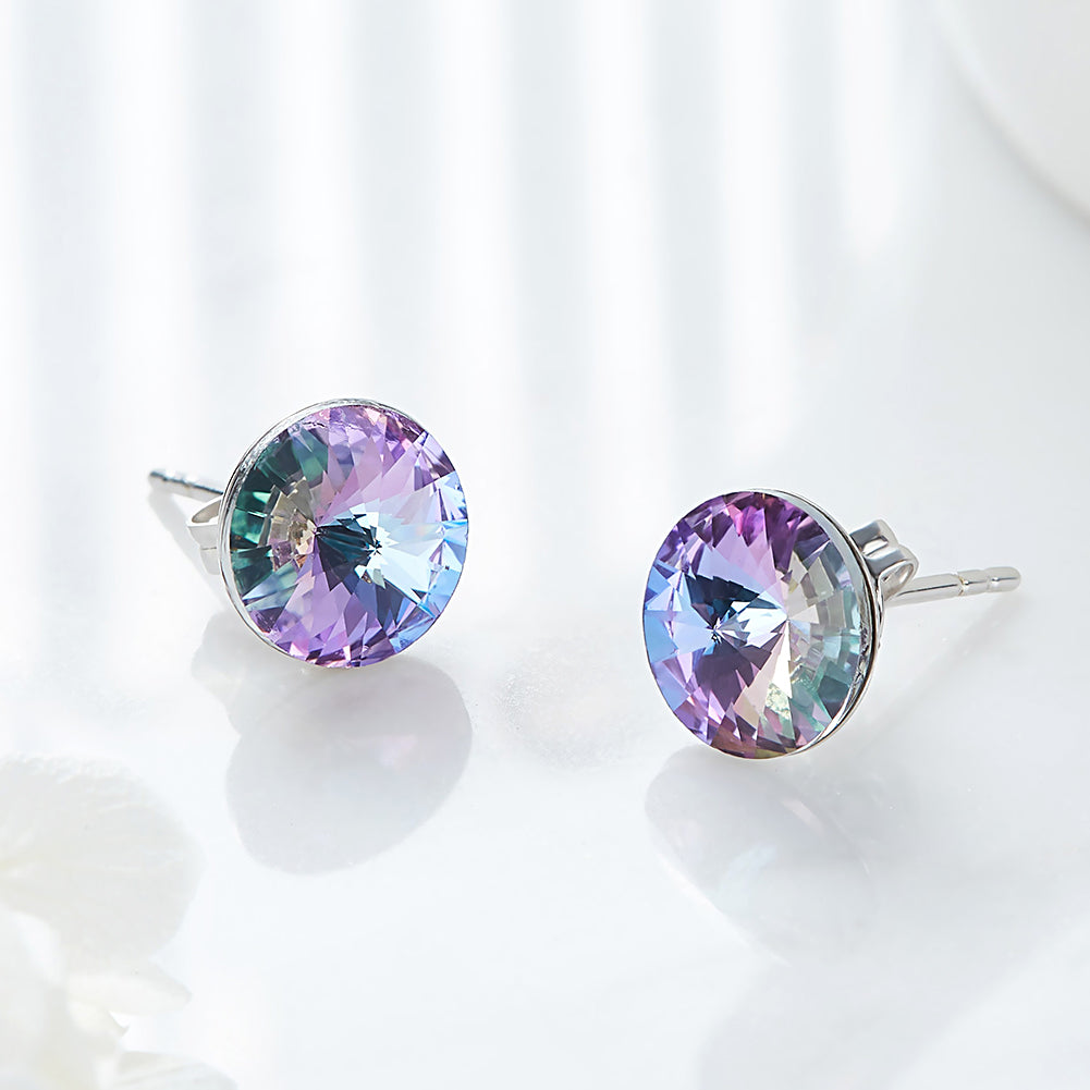 Boucles d'Oreilles Cristaux Ronds Vitrail en Argent