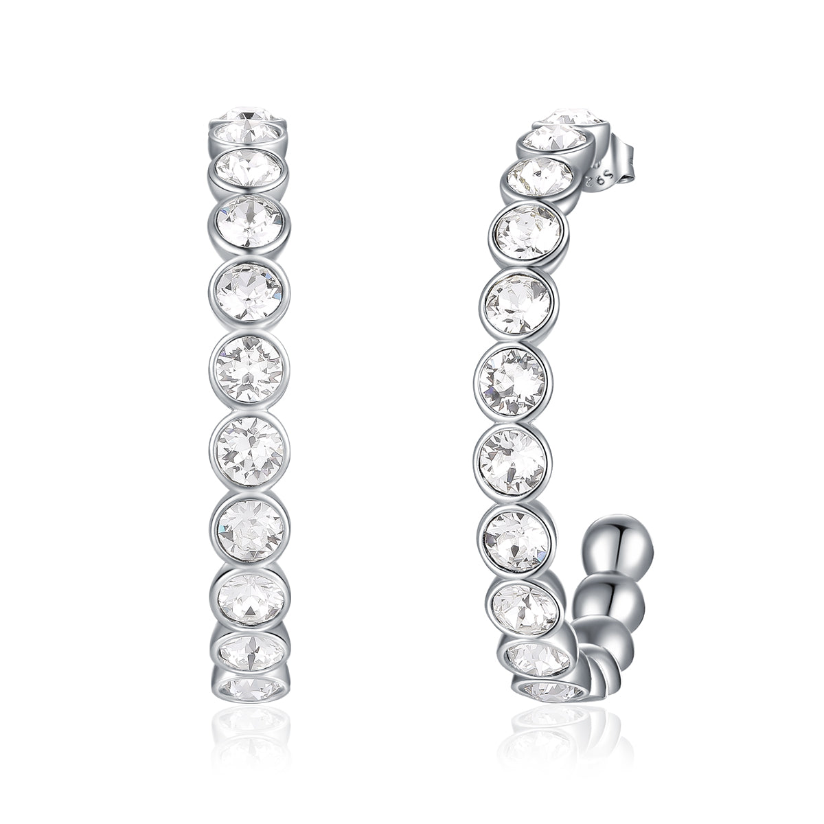 Boucles d'Oreilles Rivières de Cristaux en Argent