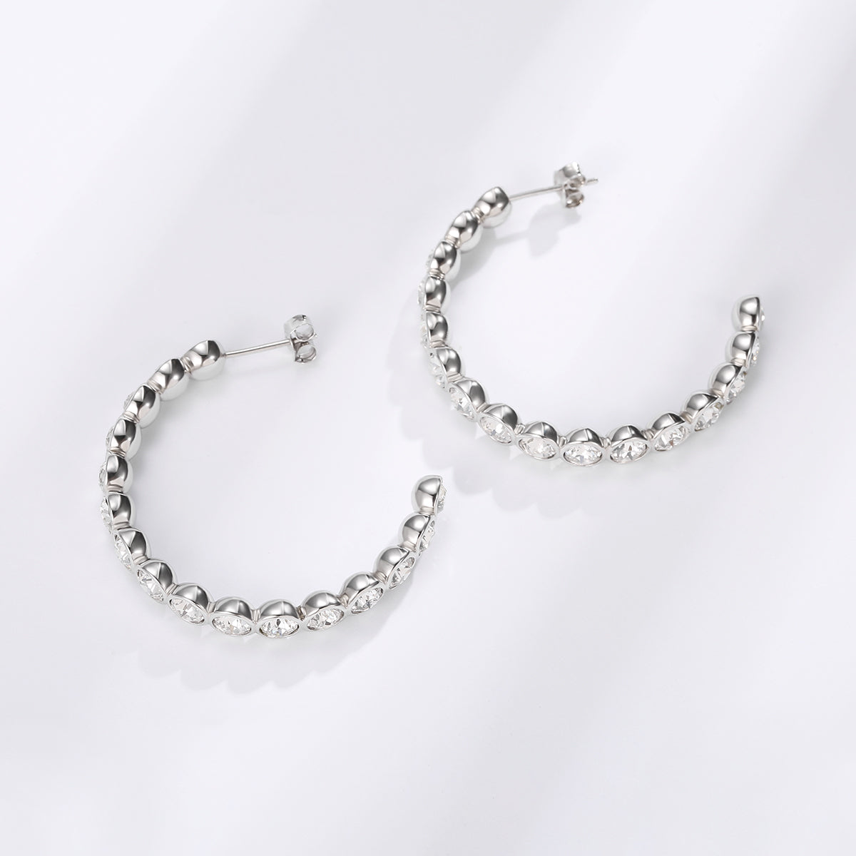 Boucles d'Oreilles Rivières de Cristaux en Argent