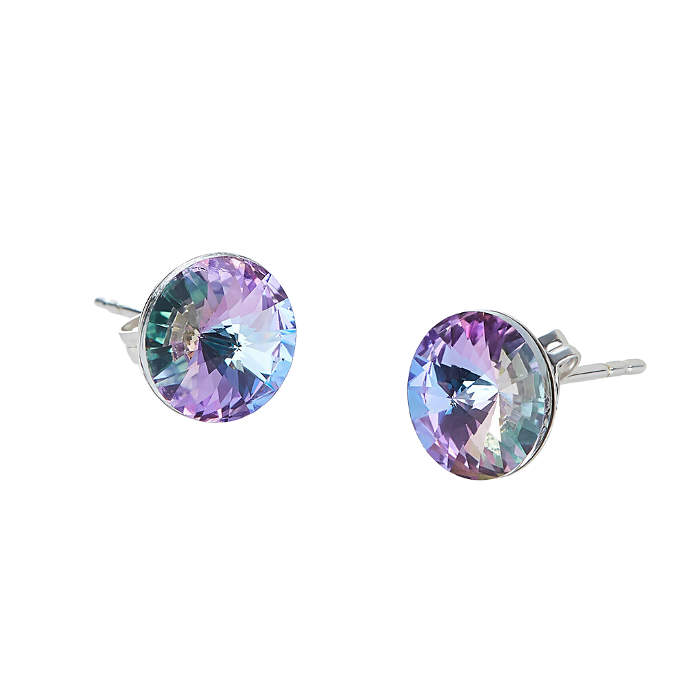 Boucles d'Oreilles Cristaux Ronds Vitrail en Argent