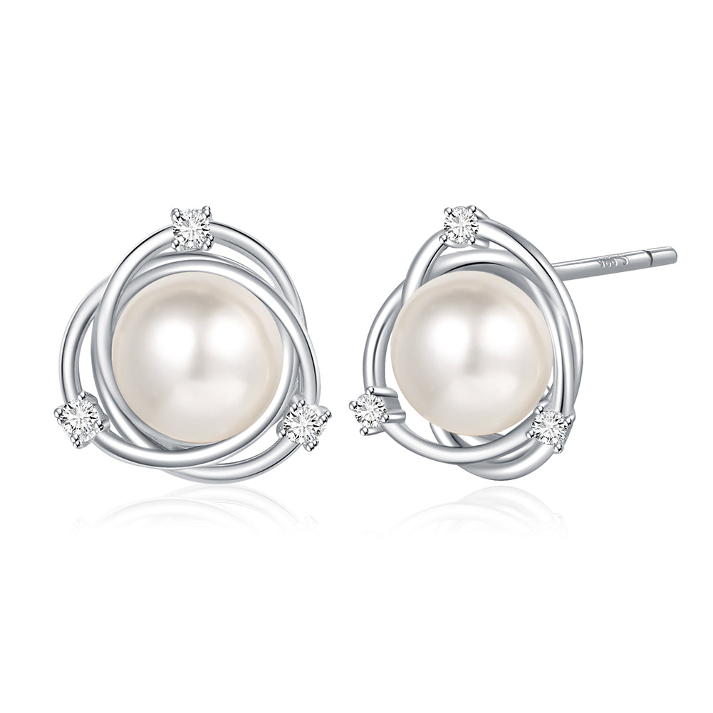 Boucles d'Oreilles Torsadées avec Perle en Argent