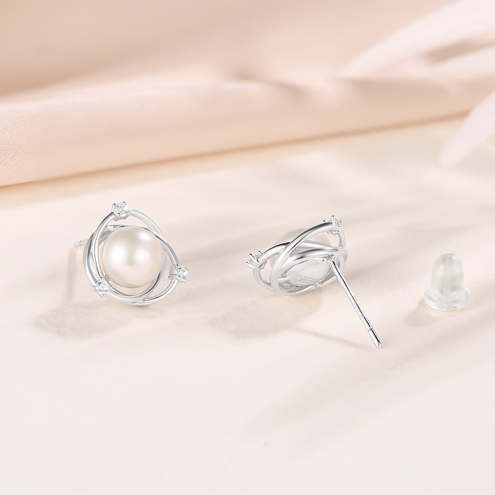 Boucles d'Oreilles Torsadées avec Perle en Argent