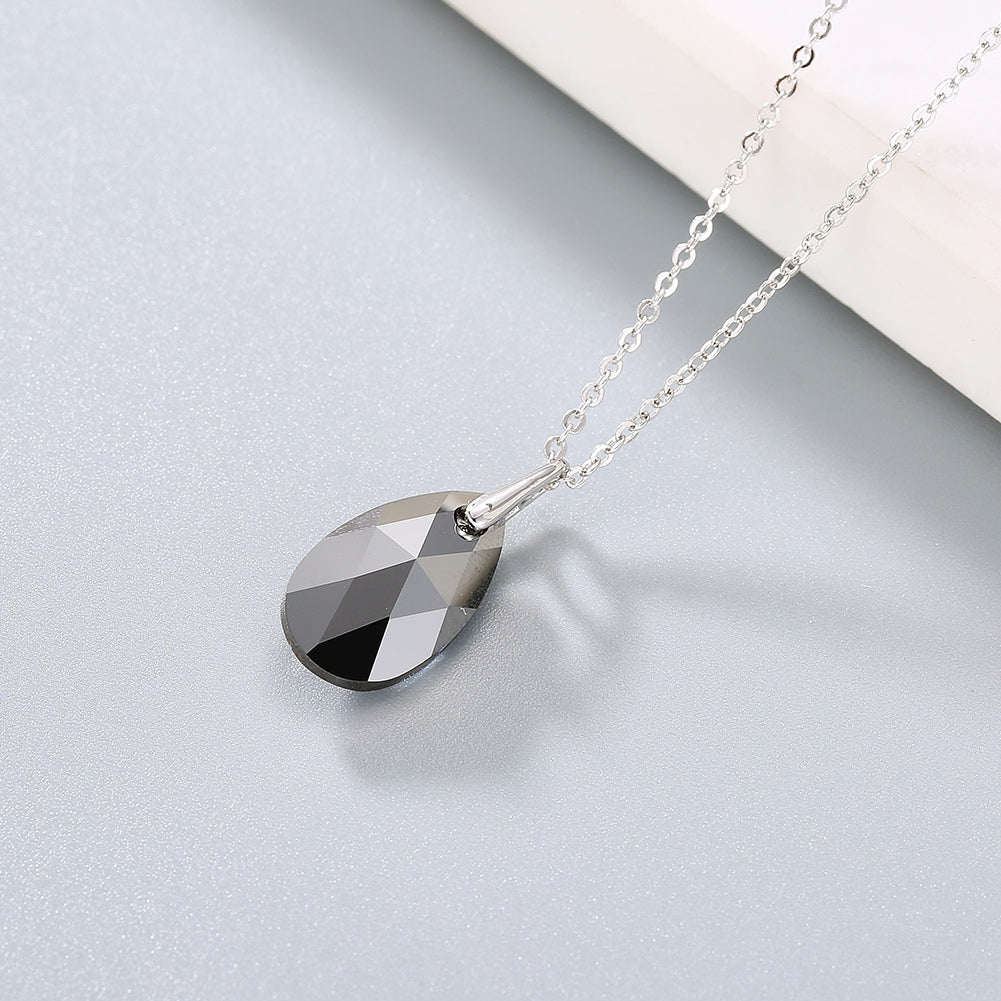 Collier Goutte d'Eau Noir en Argent