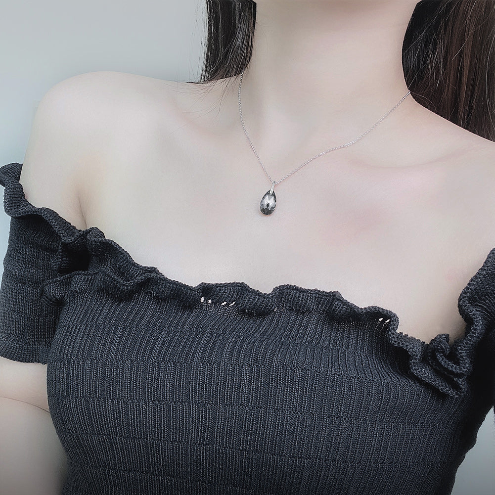 Collier Goutte d'Eau Noir en Argent