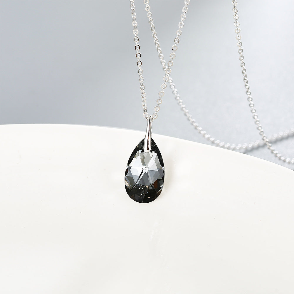 Collier Goutte d'Eau Noir en Argent