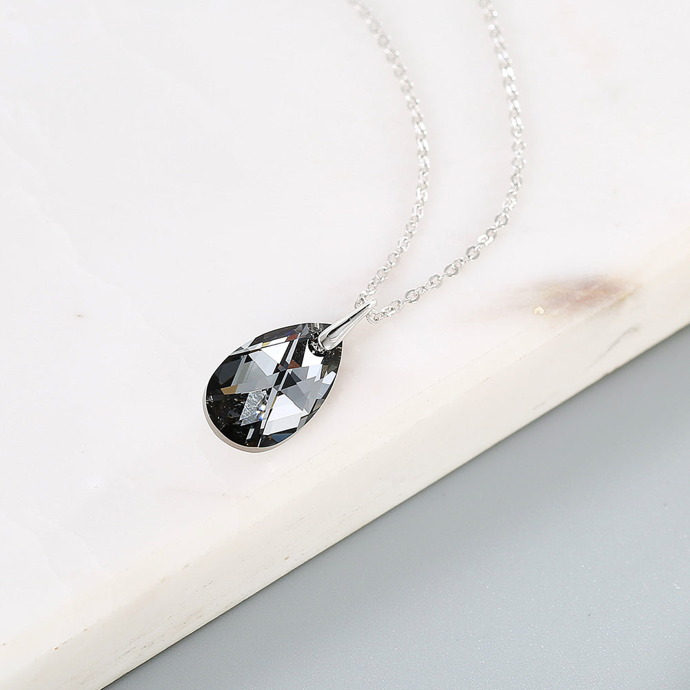 Collier Goutte d'Eau Noir en Argent