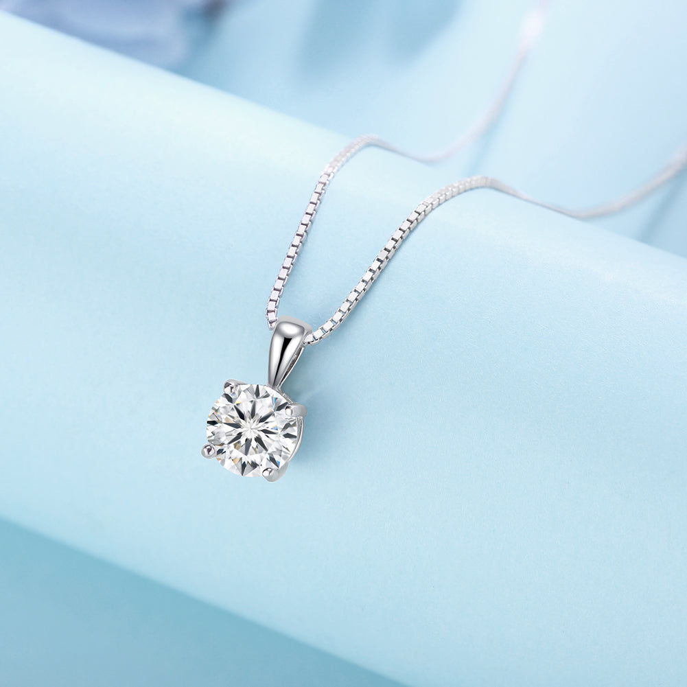 Collier Solitaire Blanc en Argent