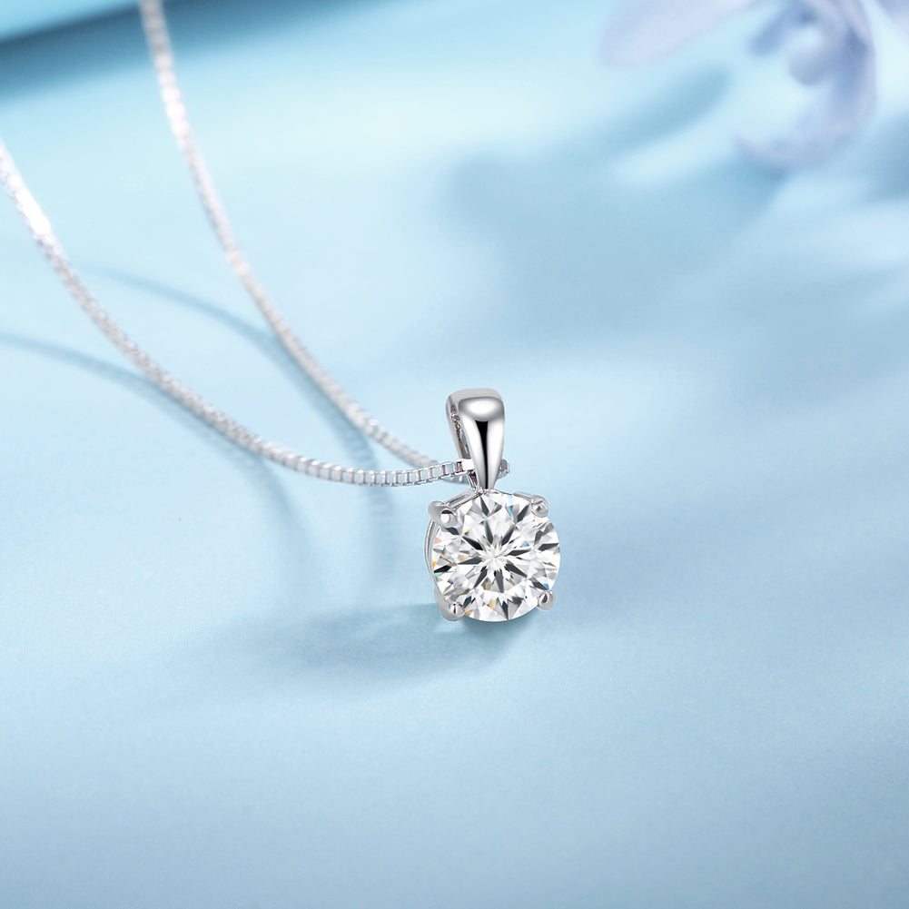 Collier Solitaire Blanc en Argent