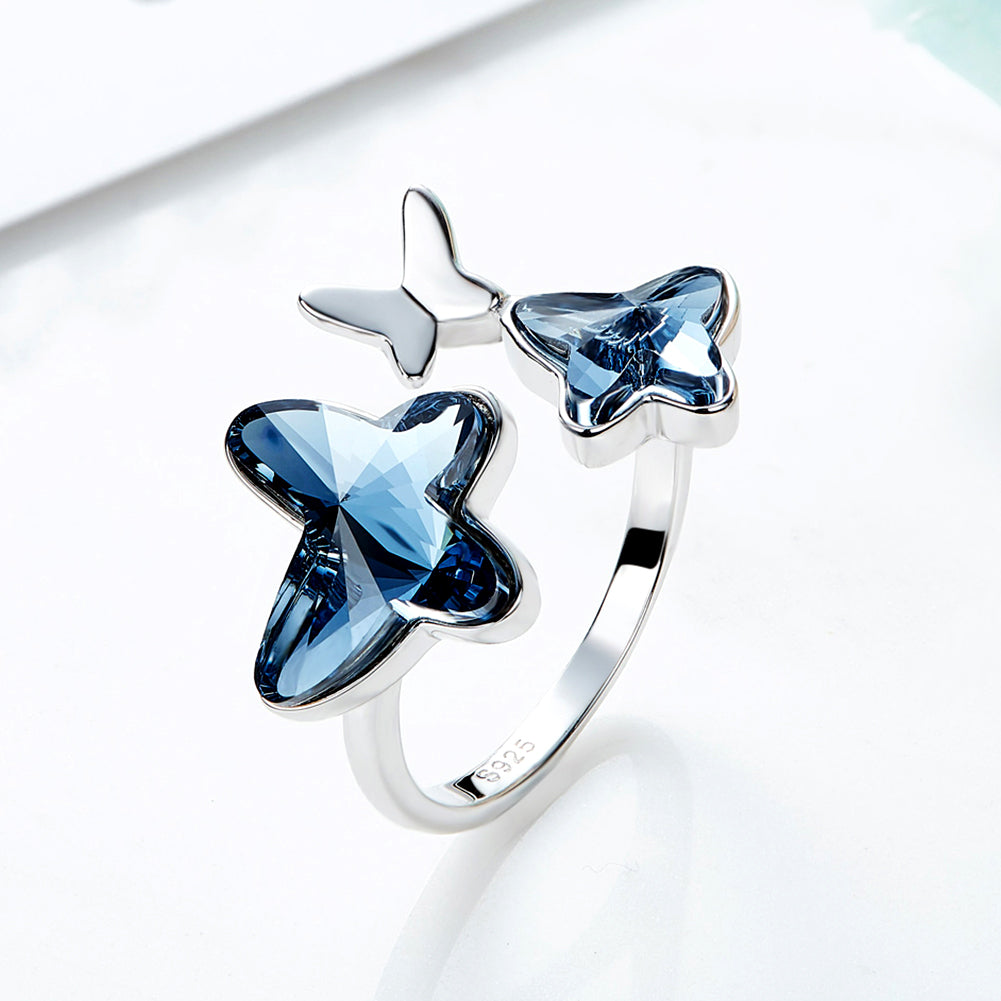 Bague Papillon Bleu en Argent