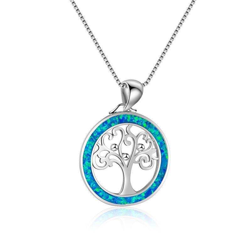 Collier arbre de vie en opales bleues - Carallor l Site Officiel l Bijoux Uniques