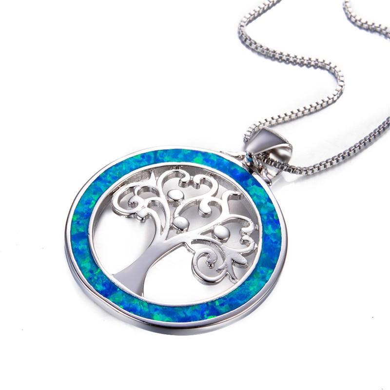 Collier arbre de vie en opales bleues - Carallor l Site Officiel l Bijoux Uniques