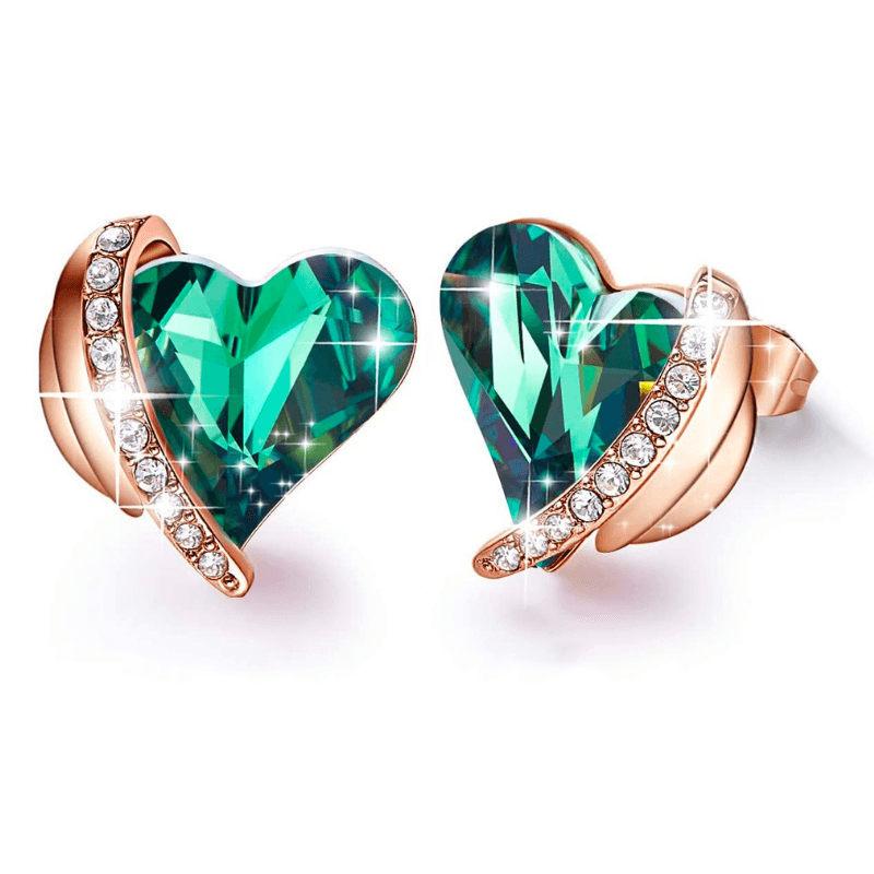 Boucles d'oreilles cœur vert ornées de cristaux Swarovski® - Carallor l Site Officiel l Bijoux Uniques